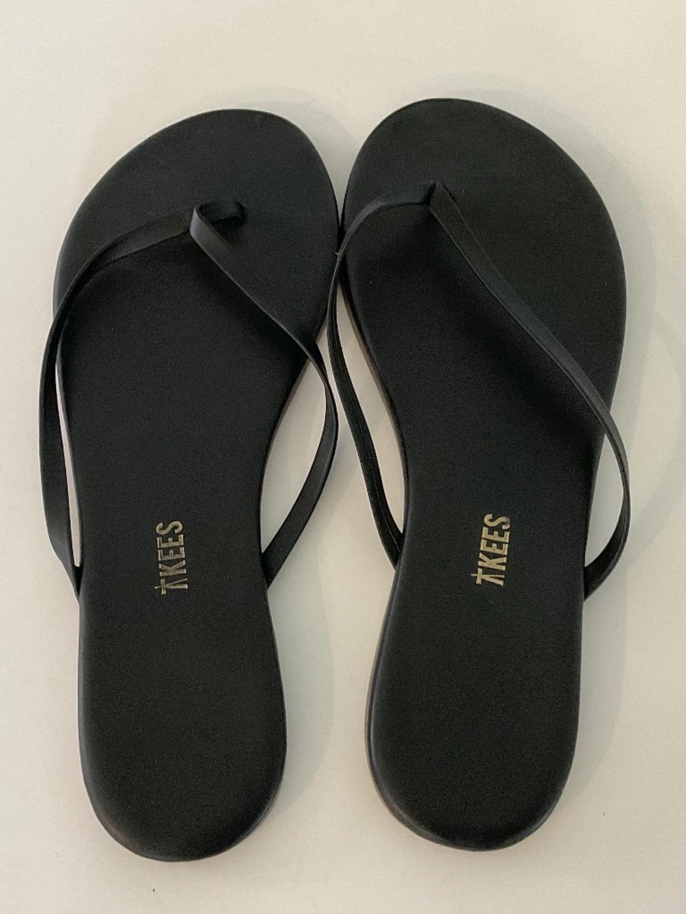 TKEES Lilly Liners Leather Flat Flip Flops Black Size 11